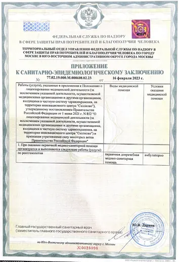 Приложение к санитарно-эпидемиологическому заключению № 77.02.19.000.М.000608.02.23